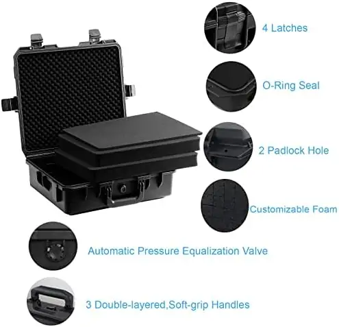 Regetek Waterproof Hard Case, Multi-Purpose Protective Case with Customizable Pick and Pluck Foam for Camera, Camcorder Drone, IP67, Shockproof Waterproof, Dust-proof, Crush-proof,21.85" x 18.11" x 7.08" - Image 4