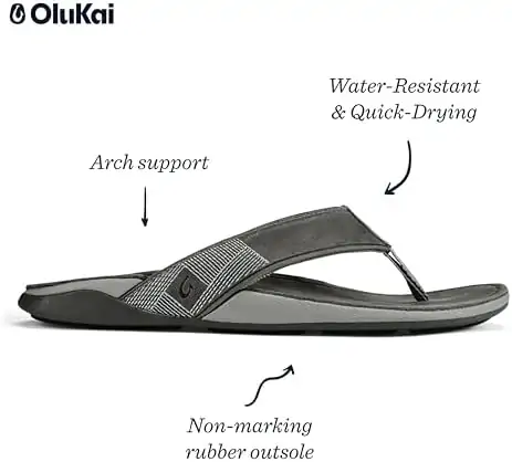 OLUKAI Tauhine Men's Beach Sandals, Quick Dry Flip-Flop Slides, Waterproof Full-Grain Leather & Wet Grip Soles, Soft Comfort Fit & Arch Support - Image 4