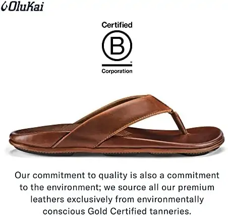 OLUKAI Auinala Men's Sandals, Leather, Lightweight Flip-Flop Slides, Compression Molded Footbed - Image 4