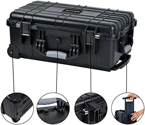 MEIJIA All Weather Rolling Waterproof Protective Case, Hard Camera Case,Dry Case with Retractable Pull Handle and Wheels,Foam Inserted, Elegant Black,22 x13.81x9inches - Image 5