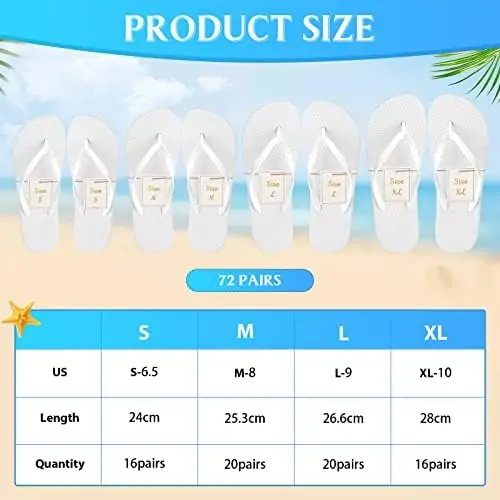 Unittype 72 Pairs Flip Flops Bulk for Wedding Party Guests Sandals Pack Casual Slippers with Assorted Size Cards Sign for Bridal Reception Hotel Travel Spa Pool Party Favor Supplies - Image 3