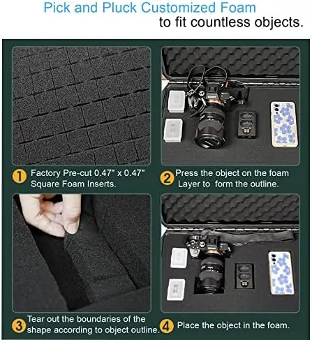 Regetek Waterproof Hard Case, Multi-Purpose Protective Case with Customizable Pick and Pluck Foam for Camera, Camcorder Drone, IP67, Shockproof Waterproof, Dust-proof, Crush-proof,21.85" x 18.11" x 7.08" - Image 6