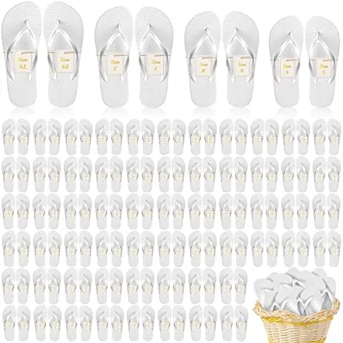 Unittype 72 Pairs Flip Flops Bulk for Wedding Party Guests Sandals Pack Casual Slippers with Assorted Size Cards Sign for Bridal Reception Hotel Travel Spa Pool Party Favor Supplies